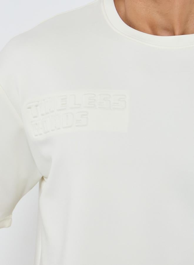 Styli Men Cream Crew Neck Oversized T-Shirt - Image 3